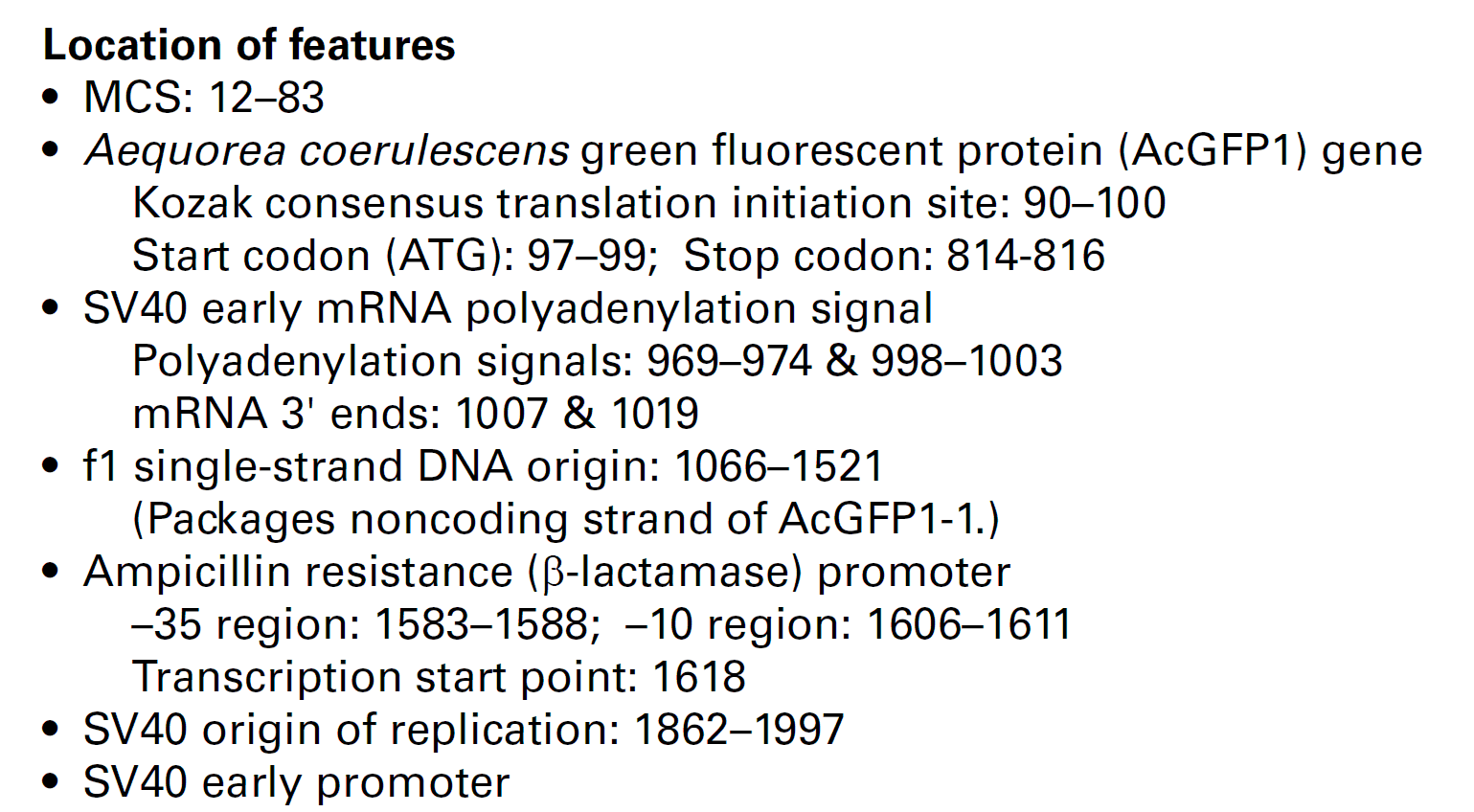 pAcGFP1-1 载体特征1