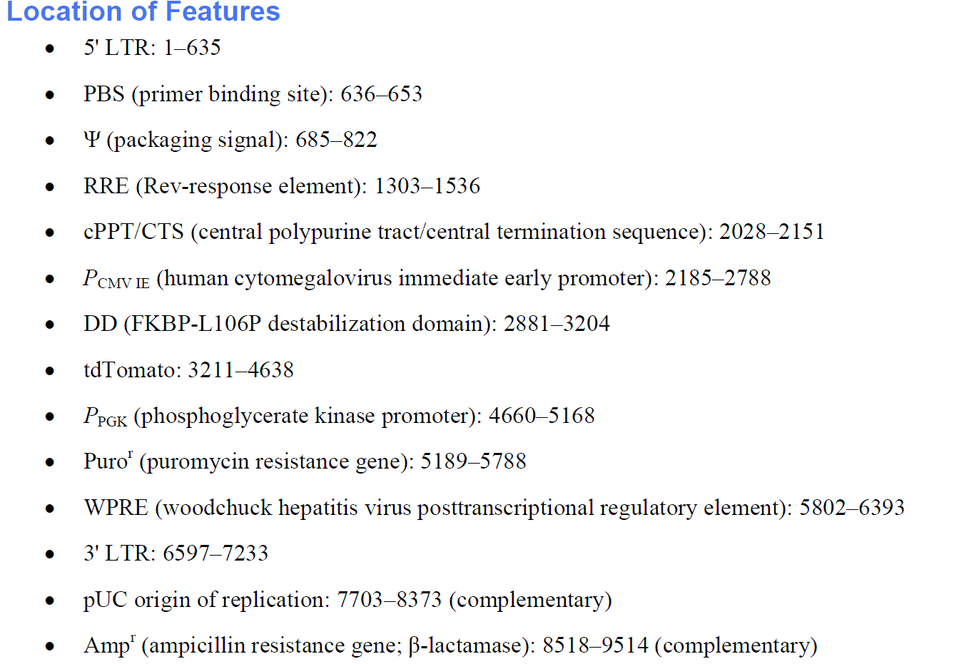 pLVX-DD-tdTomato Control 載體特征