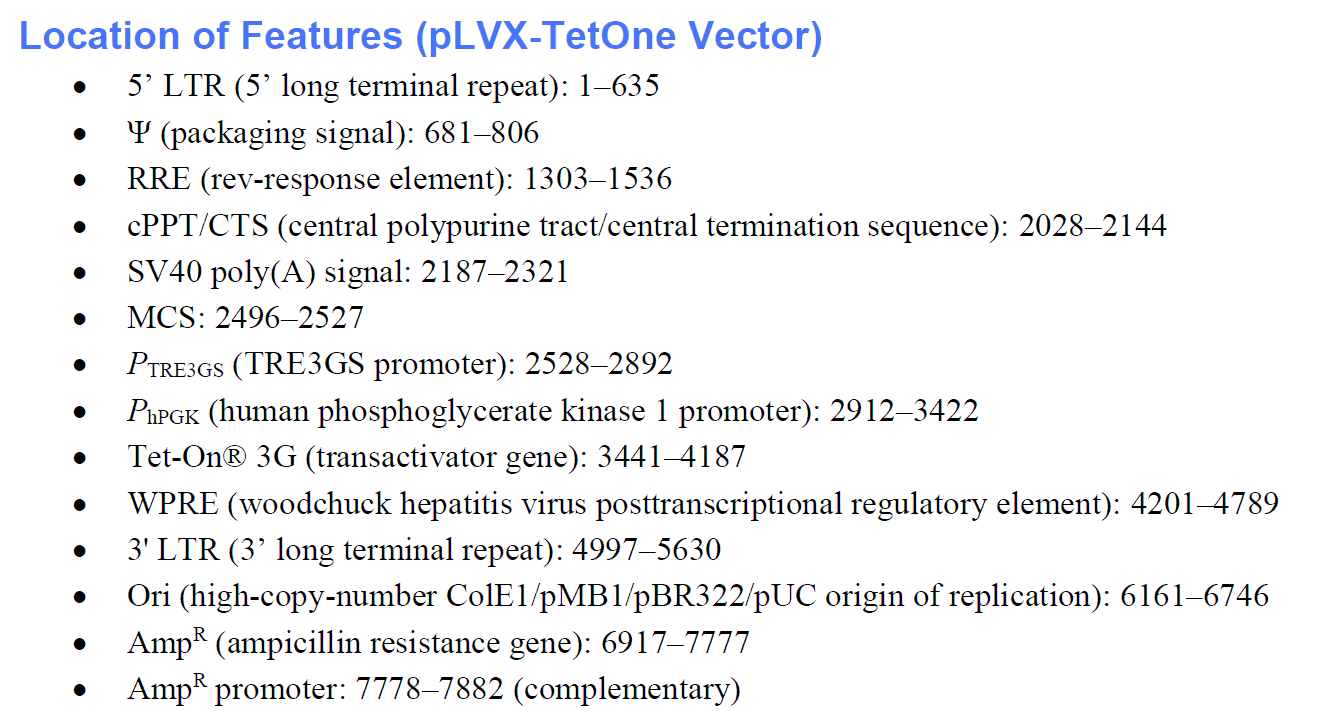 pLVX-TetOne 载体特征