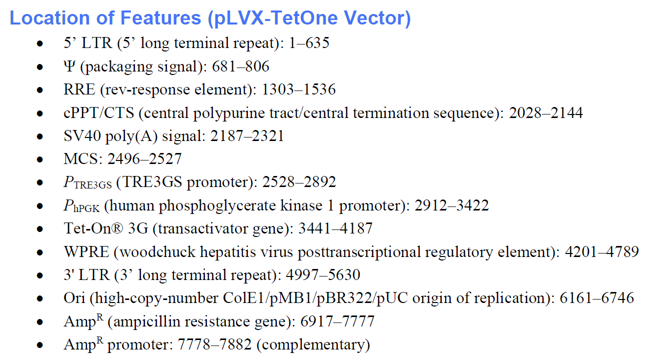 pLVX-TetOne 載體特征