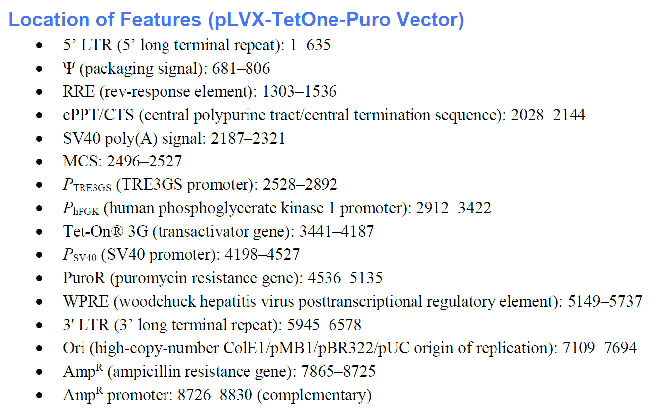 pLVX-TetOne-Puro 载体特征