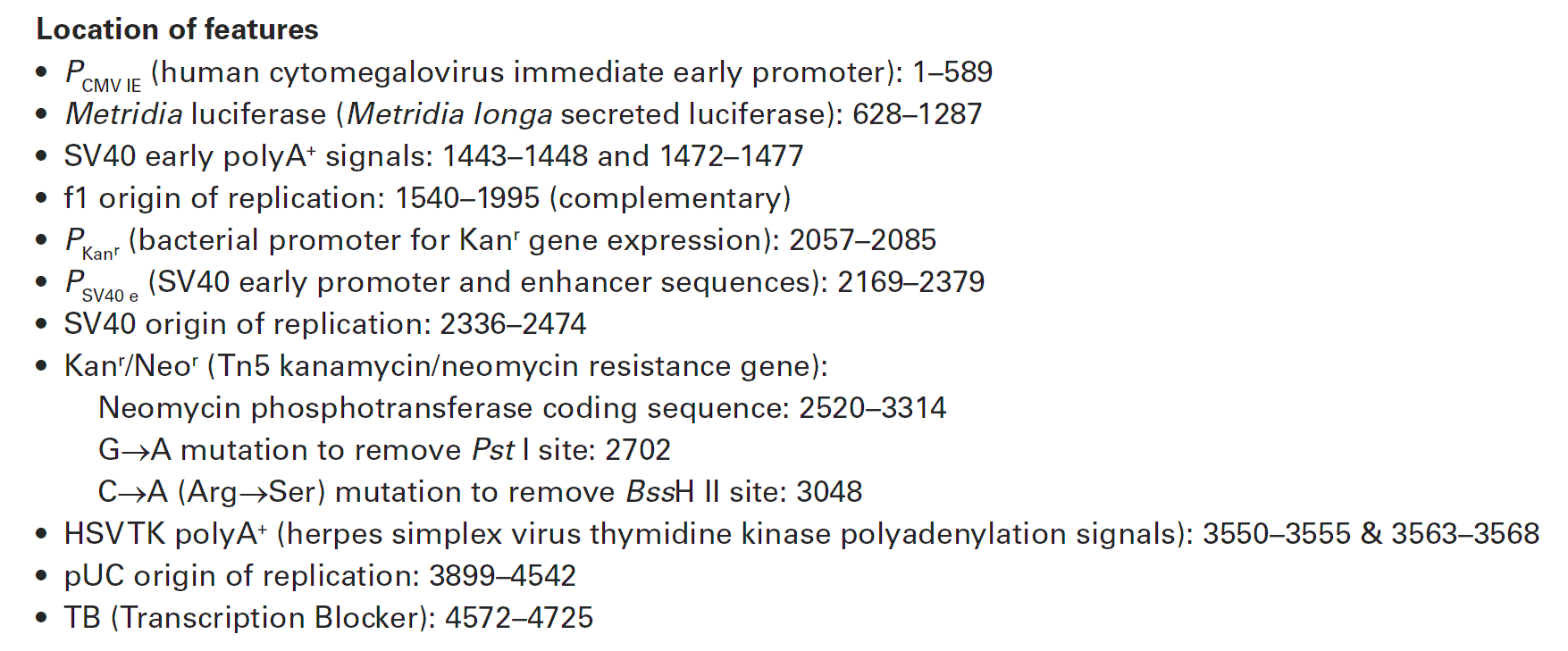 pMetLuc2-Control 载体特征