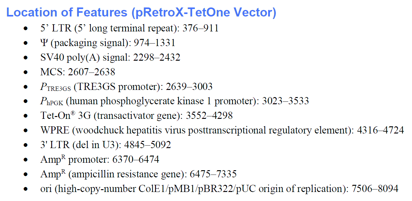 pRetroX-TetOne 载体特征