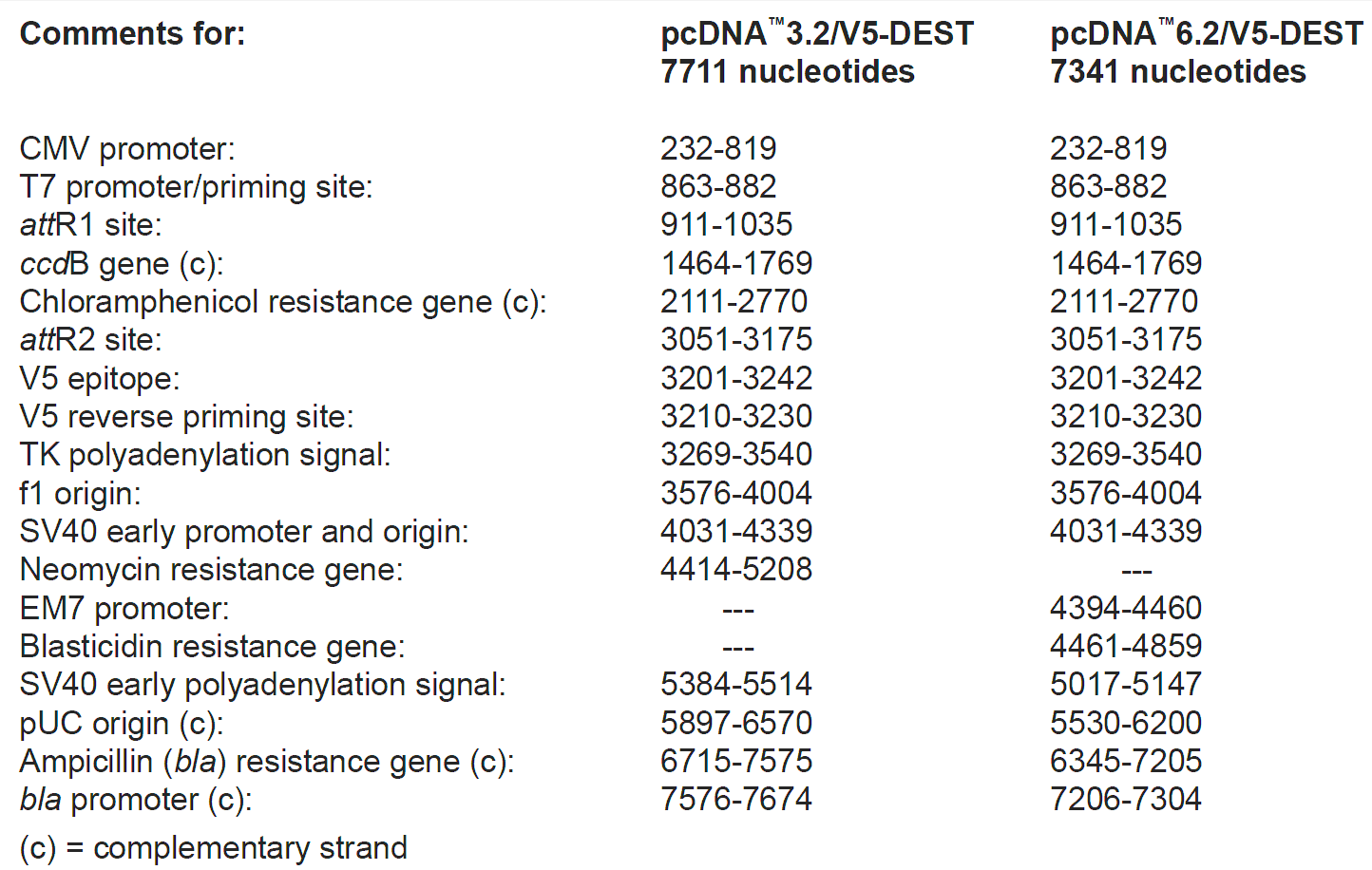 pcDNA3.2-V5-DEST 特征位点