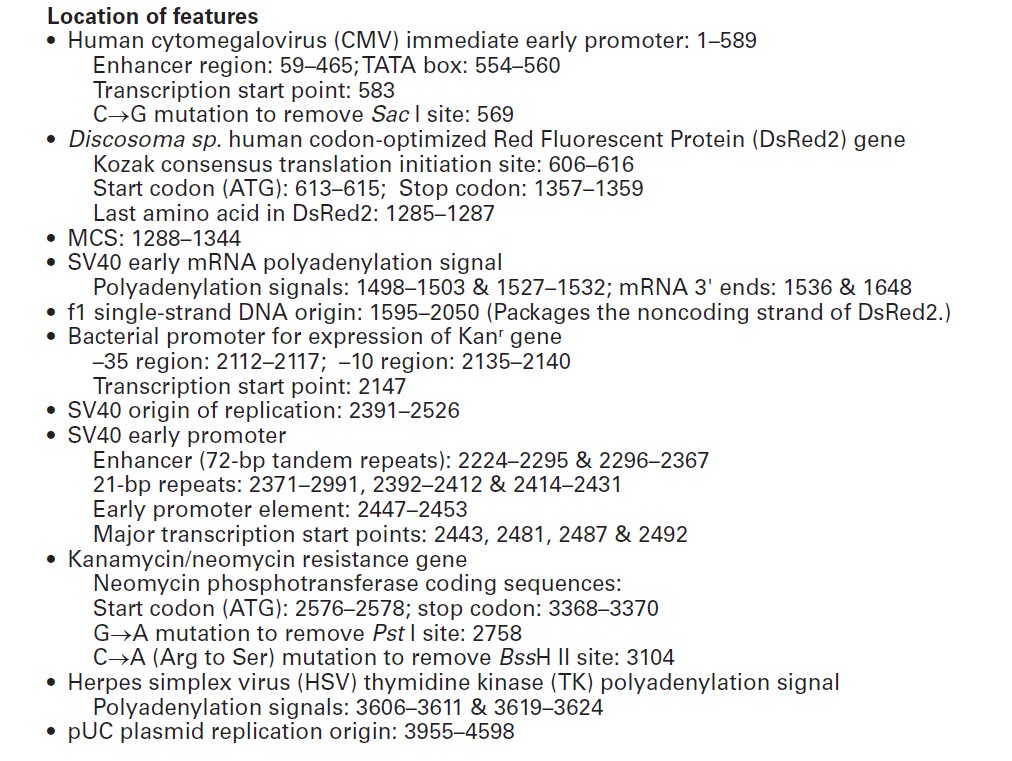 pDsRed2-C1载体特征 点击看大图 pDsRed2-C1载体特征