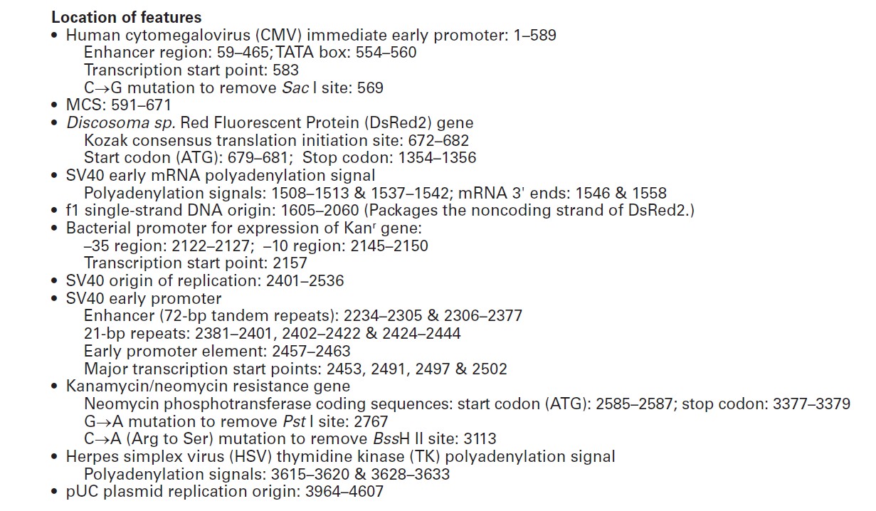 pDsRed2-N1载体特征 点击看大图 pDsRed2-N1载体特征